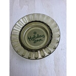 Vintage Holiday Inn Glass Ashtray Green Retro Hotel Memorabilia Mid Century